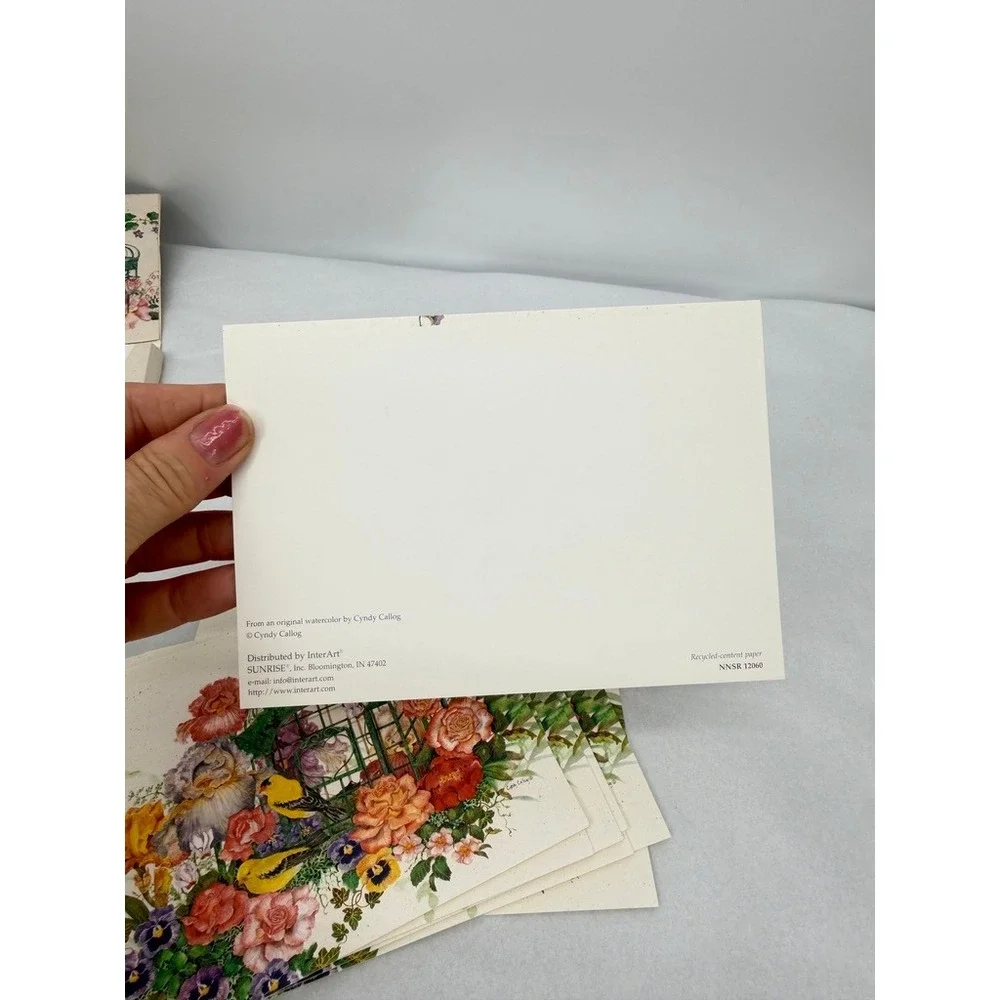 VTG Blank Note Cards Sunrise Cyndy Callog Birdcage Flowers Stationery Bird Art